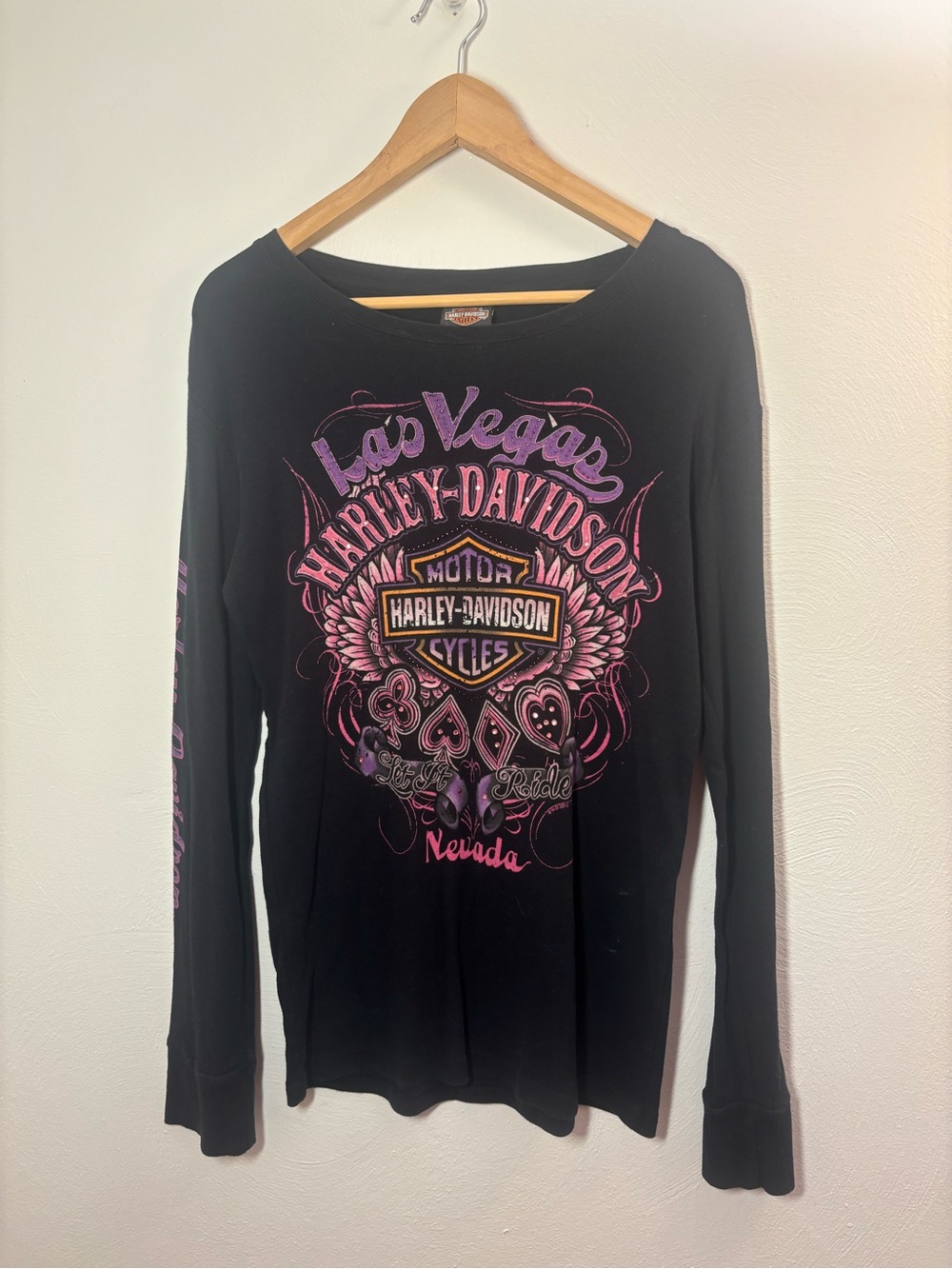 Harley-Davidson Crewneck Beaded Long Sleeve Tee Las Vegas Graphic Size Large